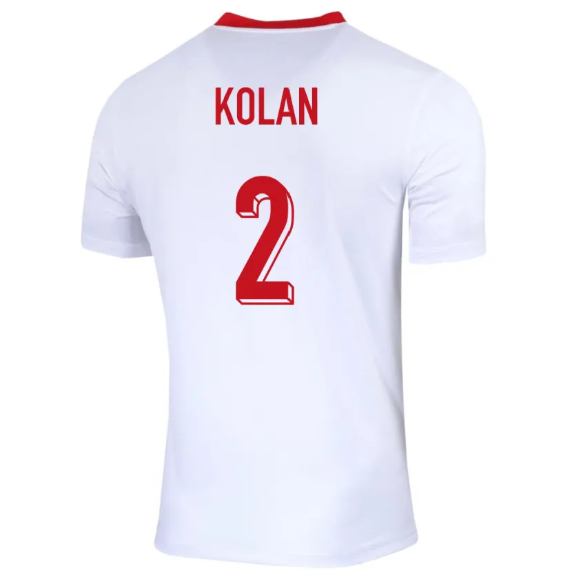 Danxen Børn Polen Jakub Kolan #2 Hvid Hjemmebane Spillertrøjer 24-26 Trøje T-Shirt
