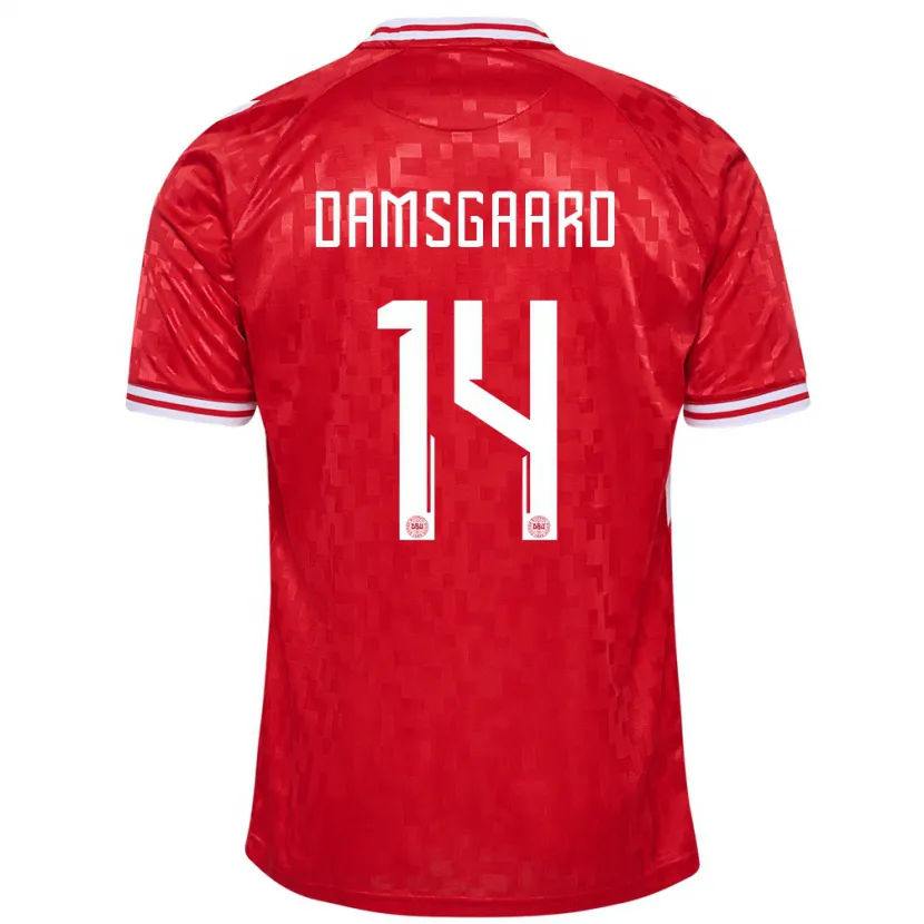 Danxen Børn Danmark Mikkel Damsgaard #14 Rød Hjemmebane Spillertrøjer 24-26 Trøje T-Shirt