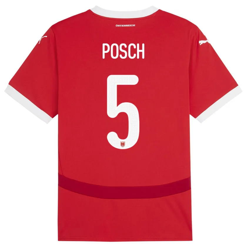 Danxen Børn Østrig Stefan Posch #5 Rød Hjemmebane Spillertrøjer 24-26 Trøje T-Shirt