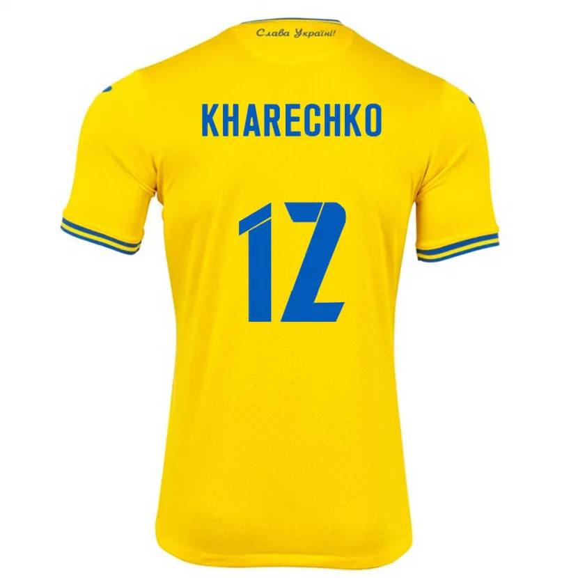 Danxen Børn Ukraine Oleksandr Kharechko #12 Gul Hjemmebane Spillertrøjer 24-26 Trøje T-Shirt