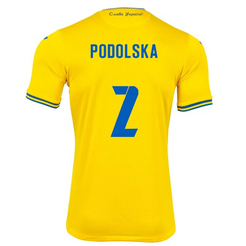 Danxen Børn Ukraine Iryna Podolska #2 Gul Hjemmebane Spillertrøjer 24-26 Trøje T-Shirt