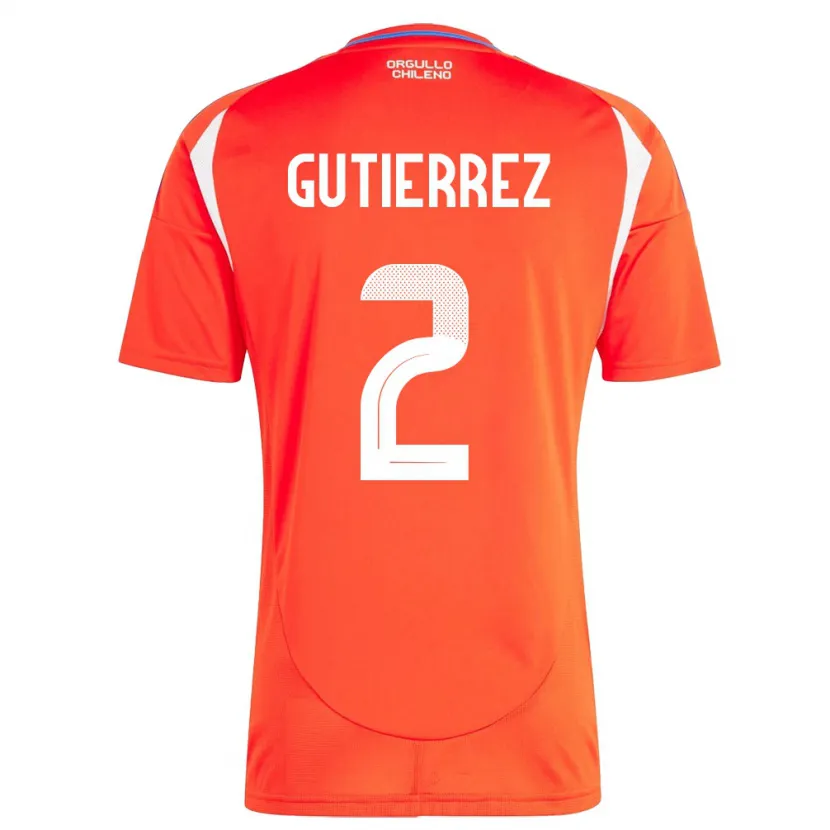 Danxen Børn Chile Joaquín Gutiérrez #2 Rød Hjemmebane Spillertrøjer 24-26 Trøje T-Shirt