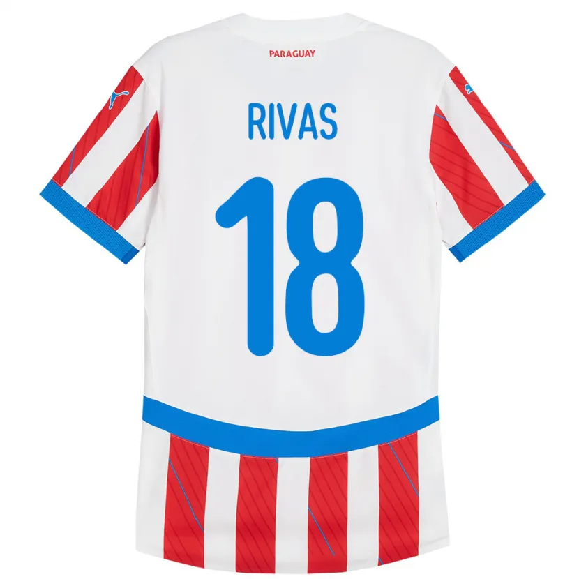 Danxen Børn Paraguay Daniel Rivas #18 Hvid Rød Hjemmebane Spillertrøjer 24-26 Trøje T-Shirt