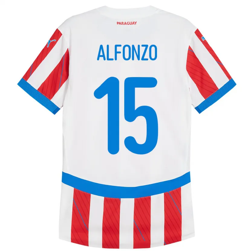 Danxen Børn Paraguay Axel Alfonzo #15 Hvid Rød Hjemmebane Spillertrøjer 24-26 Trøje T-Shirt