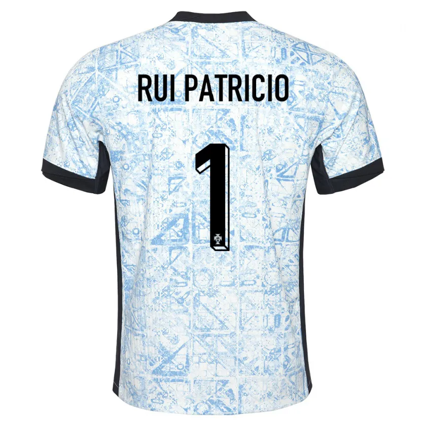 Danxen Børn Portugal Rui Patricio #1 Creme Blå Udebane Spillertrøjer 24-26 Trøje T-Shirt