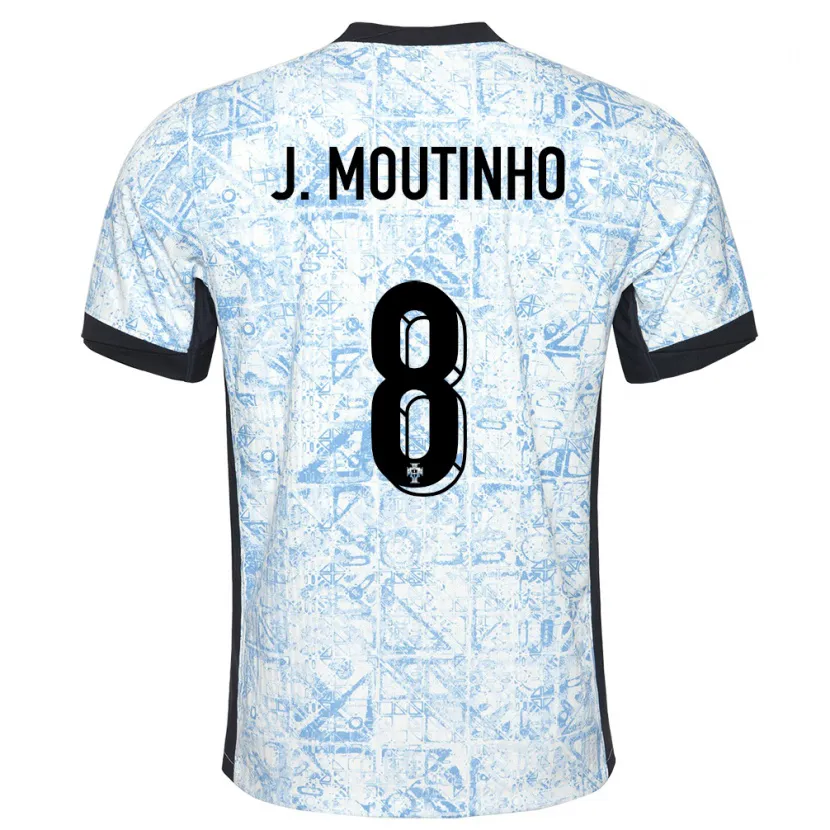 Danxen Børn Portugal Joao Moutinho #8 Creme Blå Udebane Spillertrøjer 24-26 Trøje T-Shirt