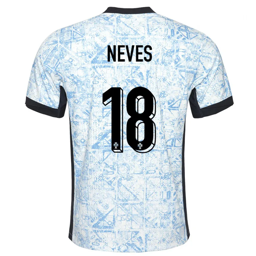 Danxen Børn Portugal Ruben Neves #18 Creme Blå Udebane Spillertrøjer 24-26 Trøje T-Shirt