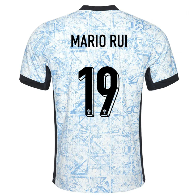 Danxen Børn Portugal Mario Rui #19 Creme Blå Udebane Spillertrøjer 24-26 Trøje T-Shirt