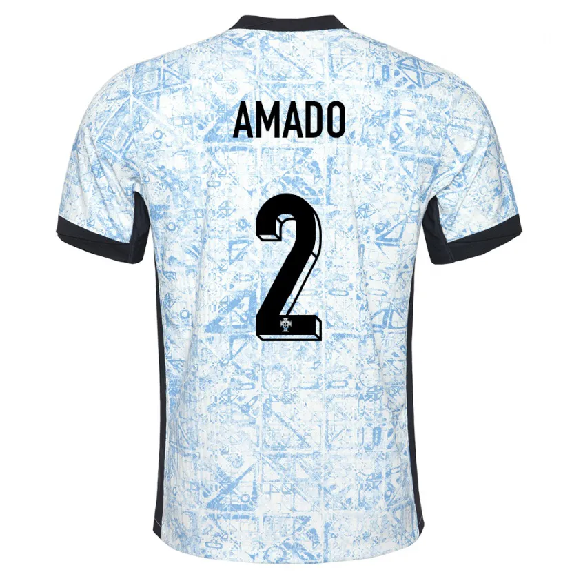 Danxen Børn Portugal Catarina Amado #2 Creme Blå Udebane Spillertrøjer 24-26 Trøje T-Shirt