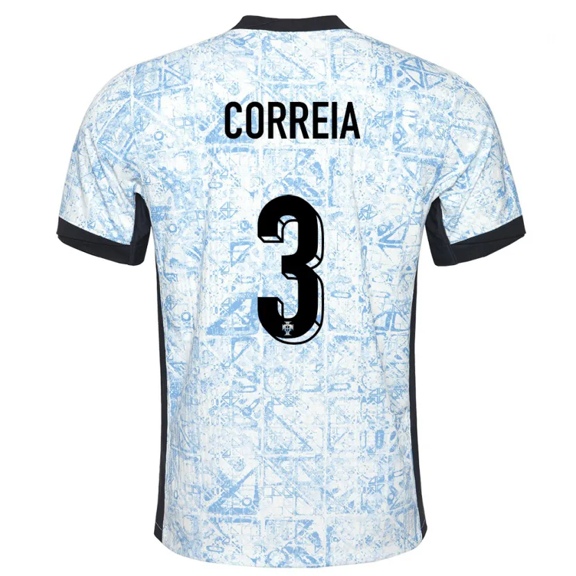 Danxen Børn Portugal Alicia Correia #3 Creme Blå Udebane Spillertrøjer 24-26 Trøje T-Shirt