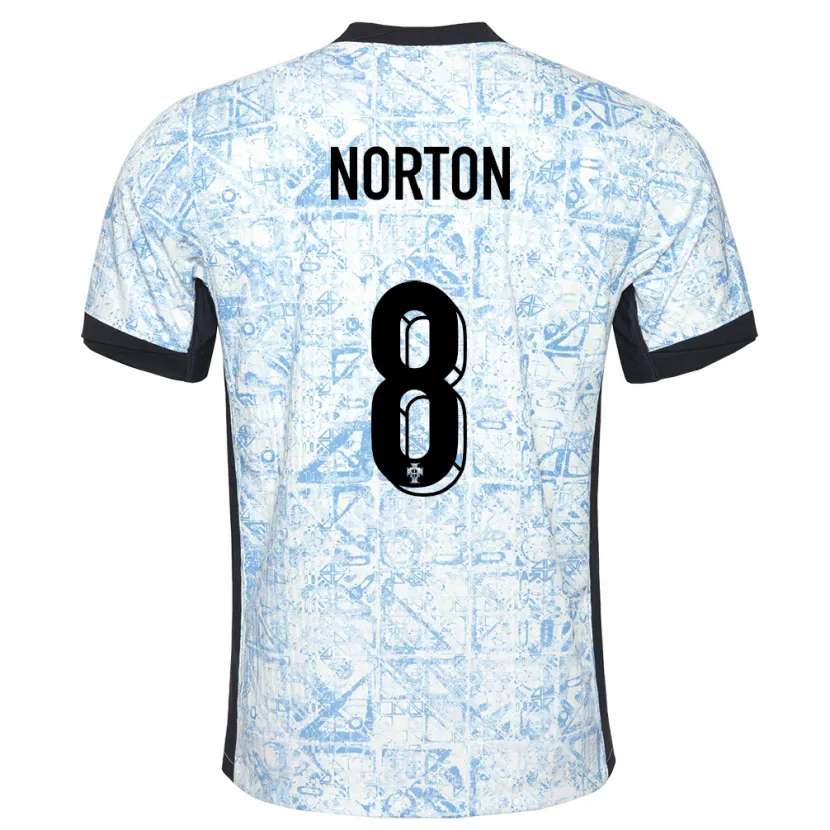 Danxen Børn Portugal Andreia Norton #8 Creme Blå Udebane Spillertrøjer 24-26 Trøje T-Shirt