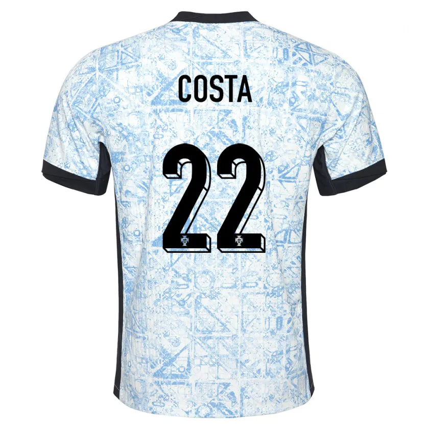 Danxen Børn Portugal Rute Costa #22 Creme Blå Udebane Spillertrøjer 24-26 Trøje T-Shirt