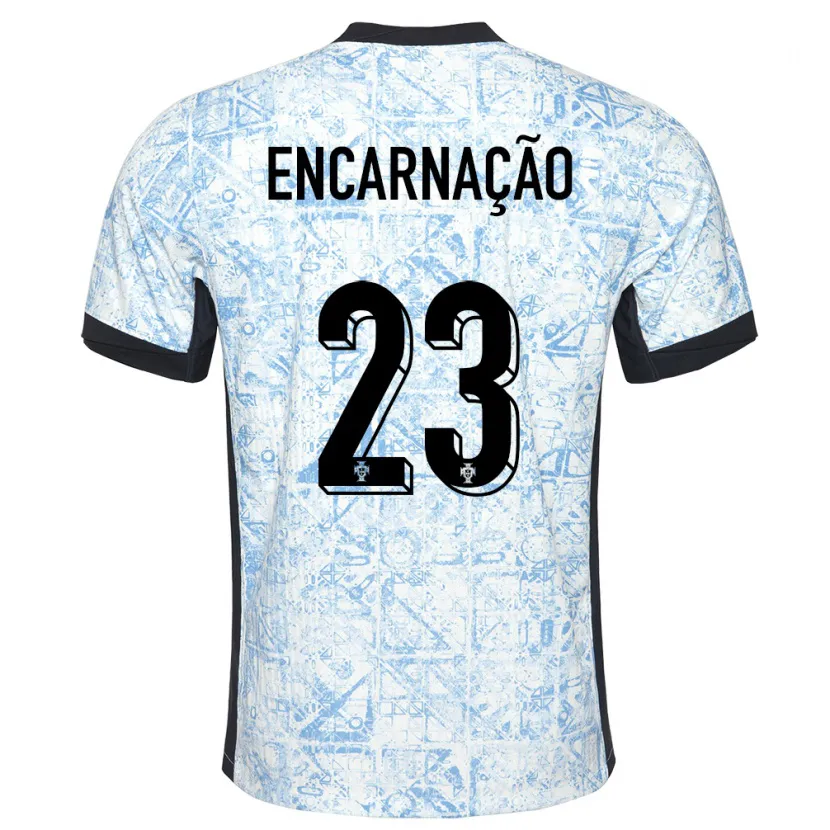 Danxen Børn Portugal Telma Encarnacao #23 Creme Blå Udebane Spillertrøjer 24-26 Trøje T-Shirt