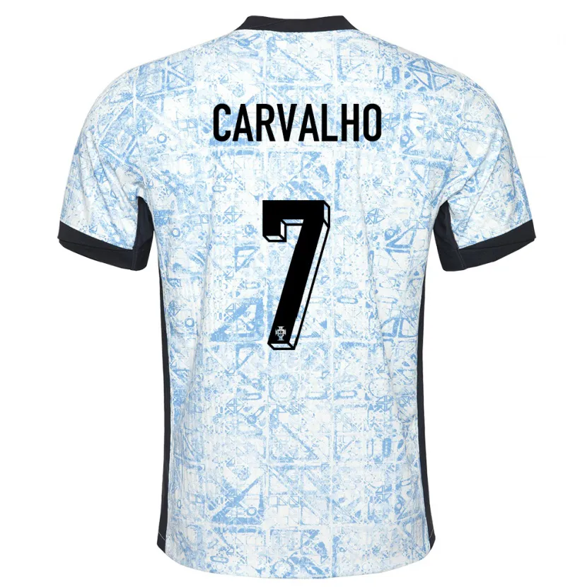 Danxen Børn Portugal Fabio Carvalho #7 Creme Blå Udebane Spillertrøjer 24-26 Trøje T-Shirt