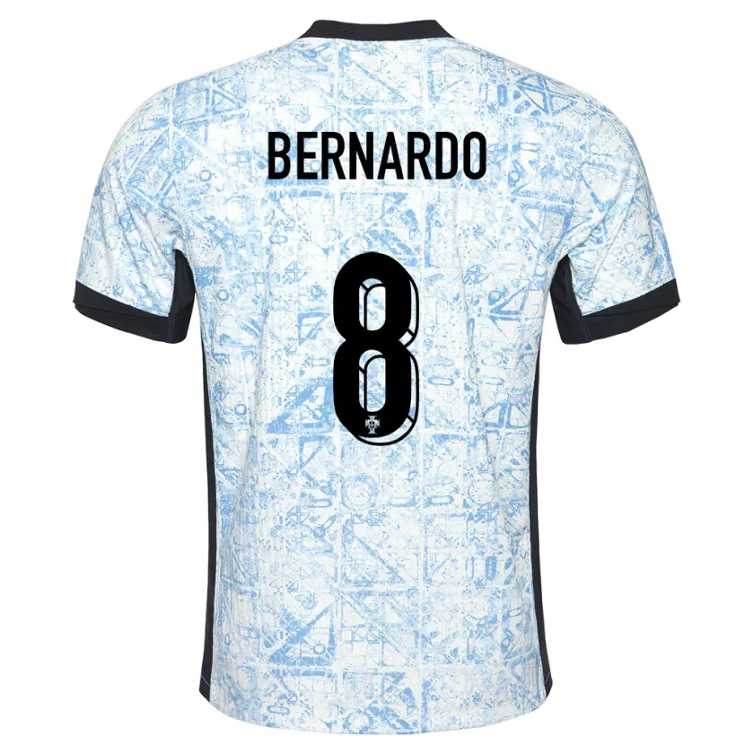 Danxen Børn Portugal Paulo Bernardo #8 Creme Blå Udebane Spillertrøjer 24-26 Trøje T-Shirt