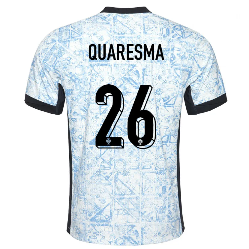 Danxen Børn Portugal Eduardo Quaresma #26 Creme Blå Udebane Spillertrøjer 24-26 Trøje T-Shirt