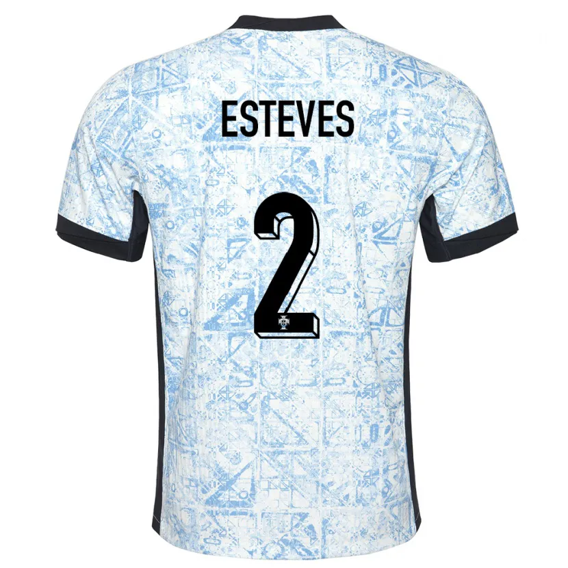 Danxen Børn Portugal Goncalo Esteves #2 Creme Blå Udebane Spillertrøjer 24-26 Trøje T-Shirt