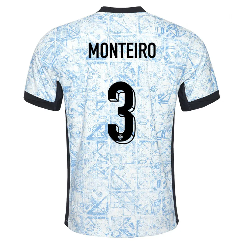 Danxen Børn Portugal Diogo Monteiro #3 Creme Blå Udebane Spillertrøjer 24-26 Trøje T-Shirt