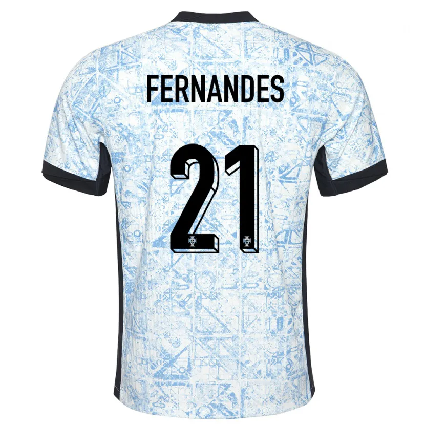 Danxen Børn Portugal Mateus Fernandes #21 Creme Blå Udebane Spillertrøjer 24-26 Trøje T-Shirt