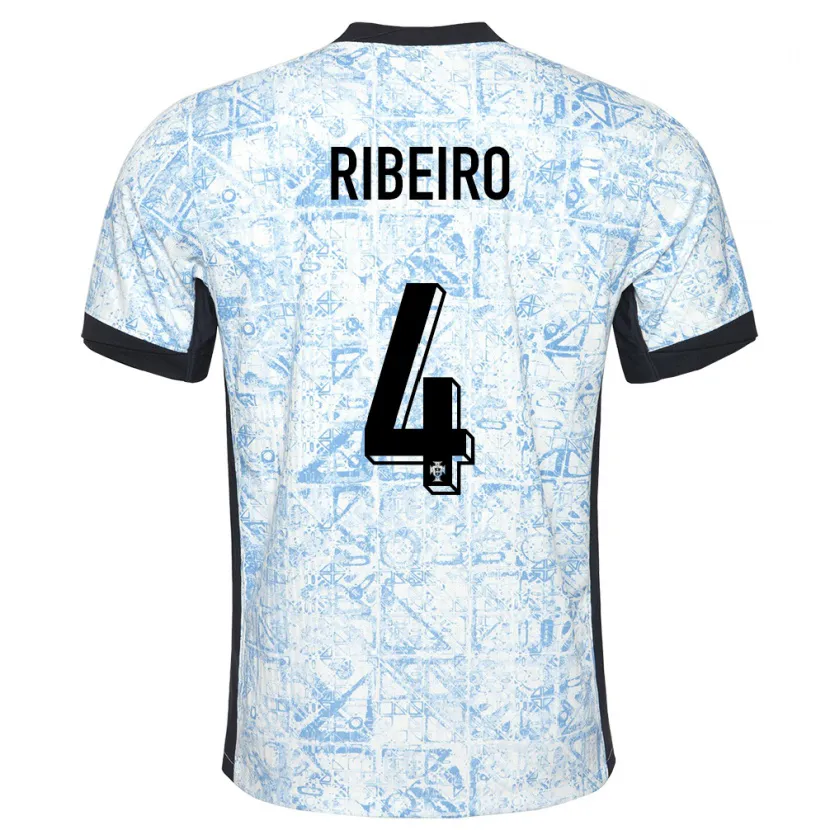Danxen Børn Portugal Ricardo Ribeiro #4 Creme Blå Udebane Spillertrøjer 24-26 Trøje T-Shirt