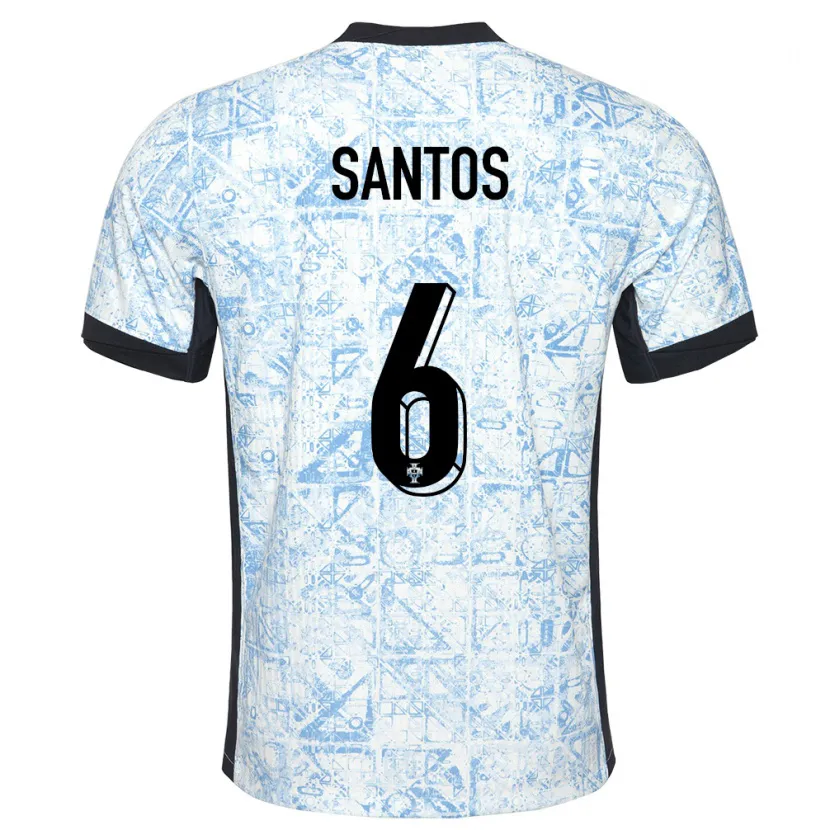 Danxen Børn Portugal Vasco Santos #6 Creme Blå Udebane Spillertrøjer 24-26 Trøje T-Shirt