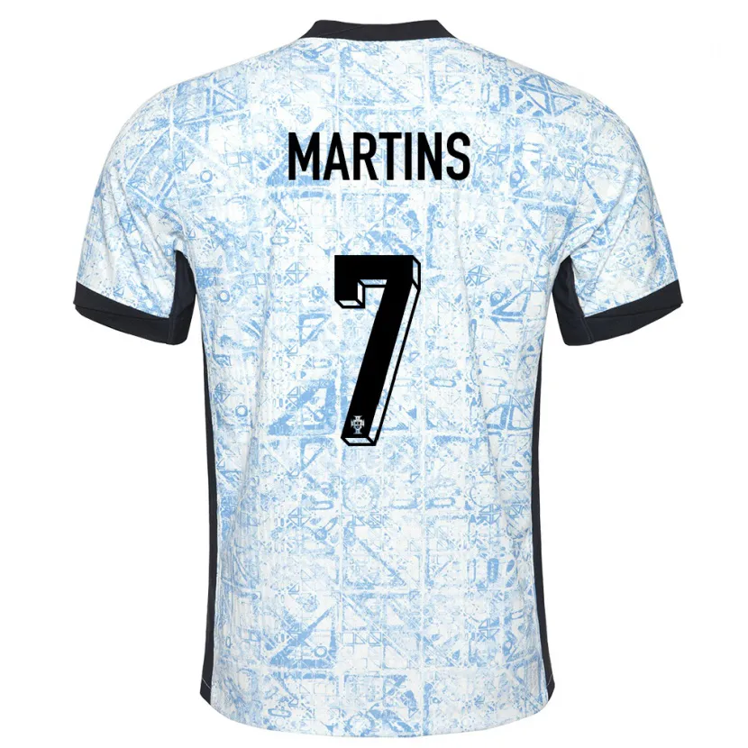 Danxen Børn Portugal Gil Martins #7 Creme Blå Udebane Spillertrøjer 24-26 Trøje T-Shirt