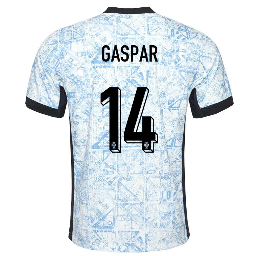 Danxen Børn Portugal Guilherme Gaspar #14 Creme Blå Udebane Spillertrøjer 24-26 Trøje T-Shirt