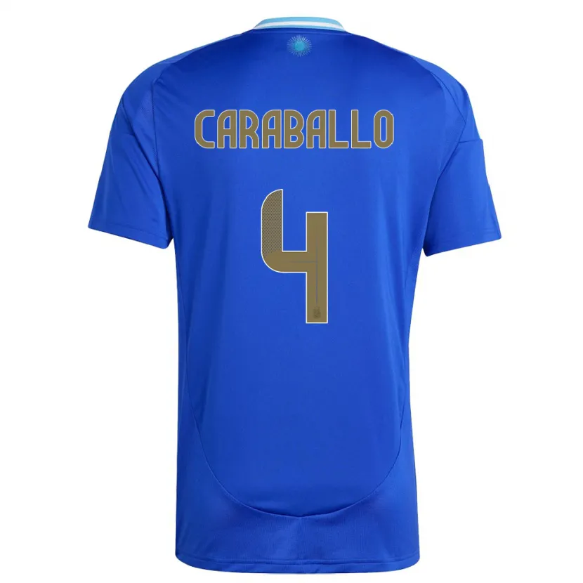 Danxen Børn Argentina Brian Caraballo #4 Blå Udebane Spillertrøjer 24-26 Trøje T-Shirt