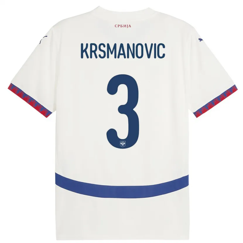 Danxen Børn Serbien Nemanja Krsmanovic #3 Hvid Udebane Spillertrøjer 24-26 Trøje T-Shirt