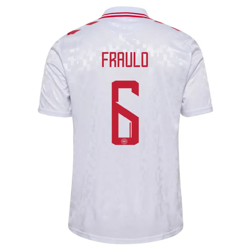 Danxen Børn Danmark Oscar Fraulo #6 Hvid Udebane Spillertrøjer 24-26 Trøje T-Shirt
