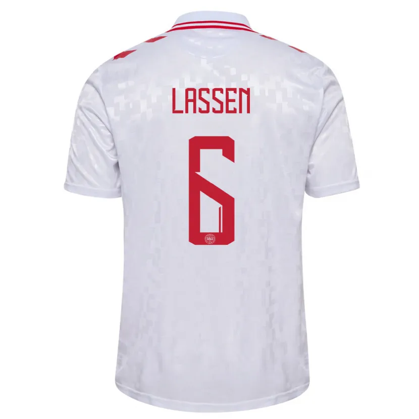 Danxen Børn Danmark Noah Lassen #6 Hvid Udebane Spillertrøjer 24-26 Trøje T-Shirt
