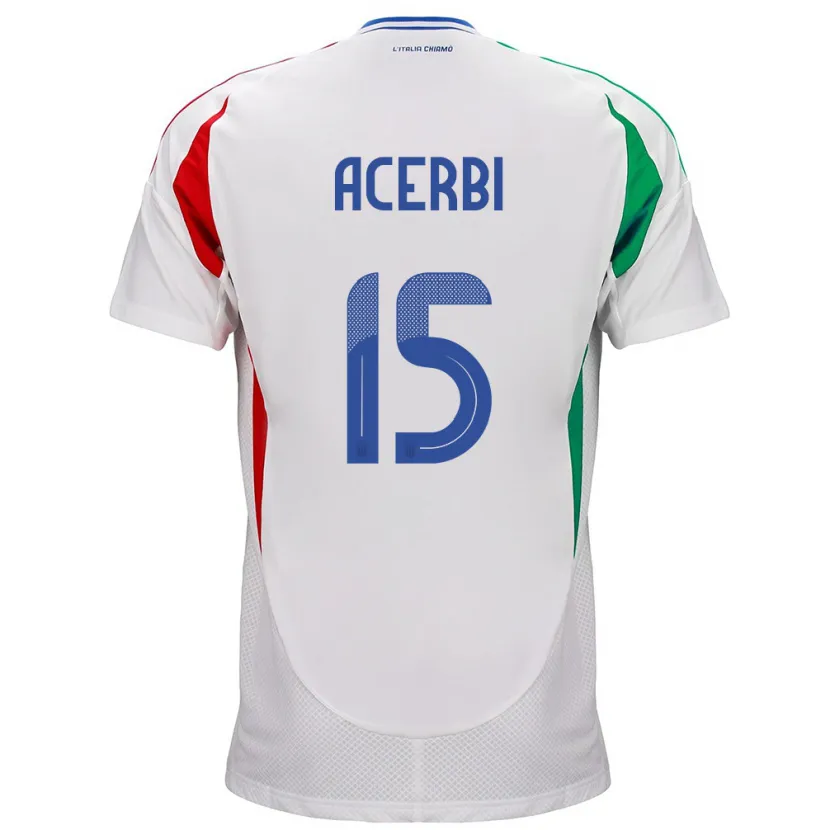 Danxen Børn Italien Francesco Acerbi #15 Hvid Udebane Spillertrøjer 24-26 Trøje T-Shirt