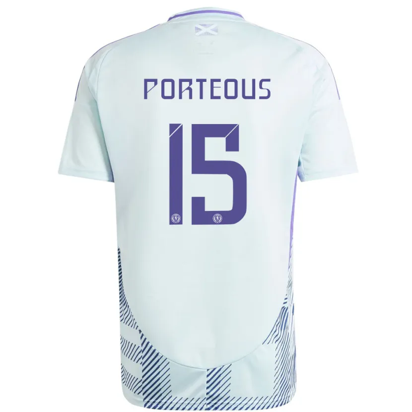 Danxen Børn Skotland Ryan Porteous #15 Lys Mynteblå Udebane Spillertrøjer 24-26 Trøje T-Shirt