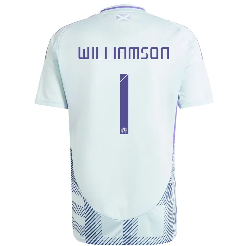 Danxen Børn Skotland Woody Williamson #1 Lys Mynteblå Udebane Spillertrøjer 24-26 Trøje T-Shirt