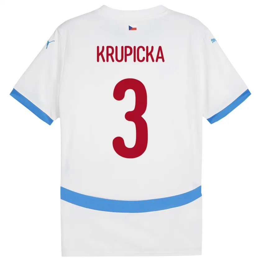 Danxen Børn Tjekkiet David Krupicka #3 Hvid Udebane Spillertrøjer 24-26 Trøje T-Shirt