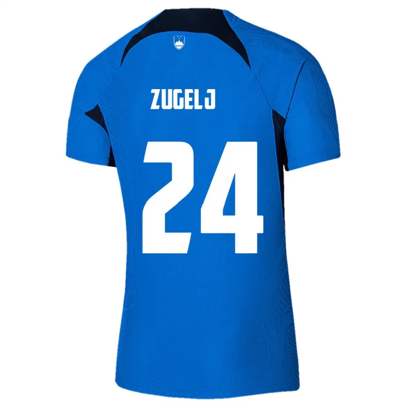 Danxen Børn Slovenien Nino Zugelj #24 Blå Udebane Spillertrøjer 24-26 Trøje T-Shirt
