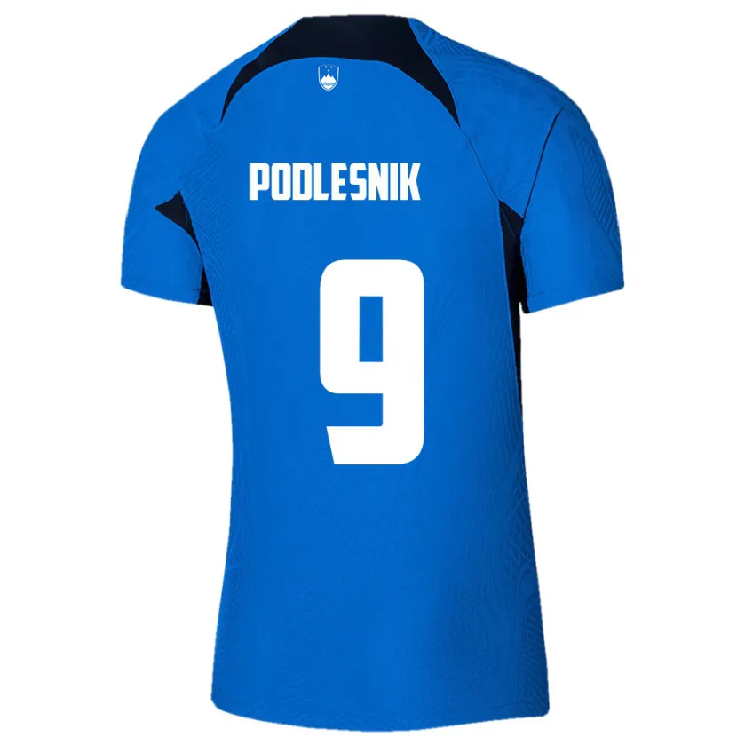 Danxen Børn Slovenien Nik Podlesnik #9 Blå Udebane Spillertrøjer 24-26 Trøje T-Shirt