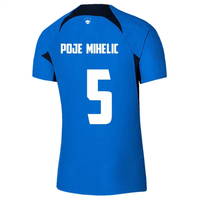 Danxen Børn Slovenien Naja Poje Mihelič #5 Blå Udebane Spillertrøjer 24-26 Trøje T-Shirt