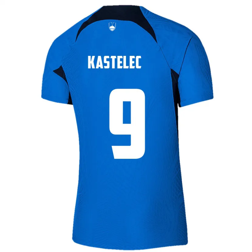 Danxen Børn Slovenien Mirjam Kastelec #9 Blå Udebane Spillertrøjer 24-26 Trøje T-Shirt