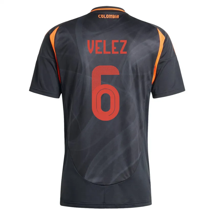 Danxen Børn Colombia Jhon Vélez #6 Sort Udebane Spillertrøjer 24-26 Trøje T-Shirt
