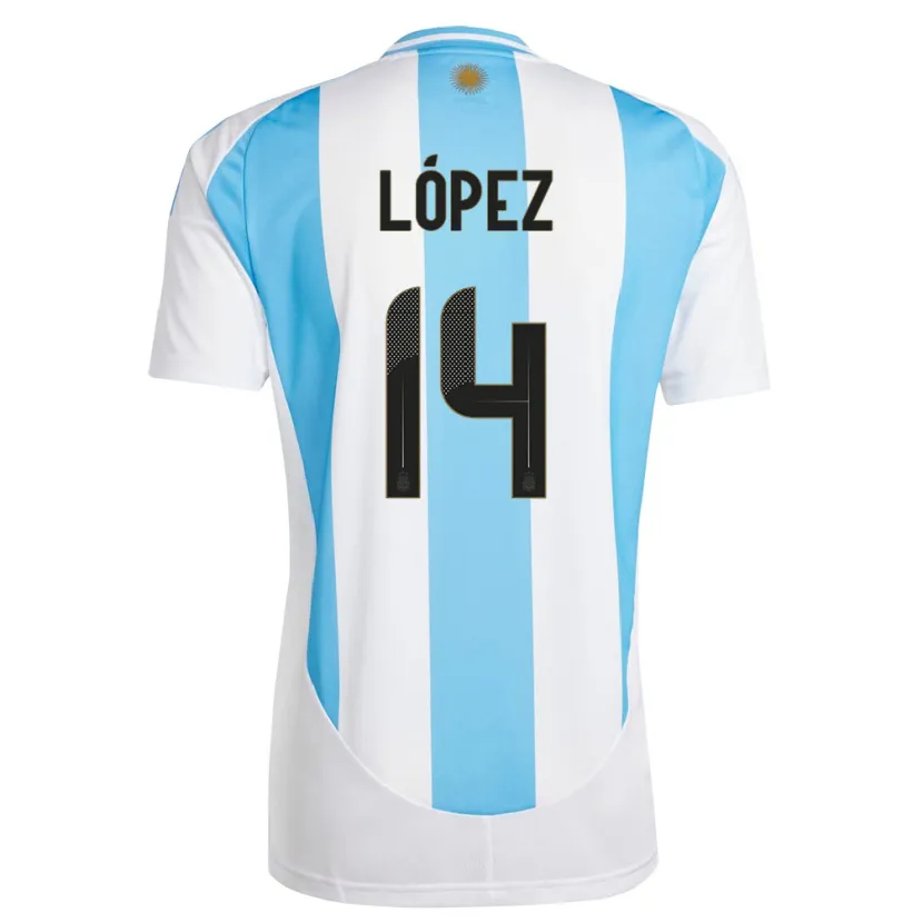 Danxen Mænd Argentina Lautaro Lopez #14 Hvid Blå Hjemmebane Spillertrøjer 24-26 Trøje T-Shirt
