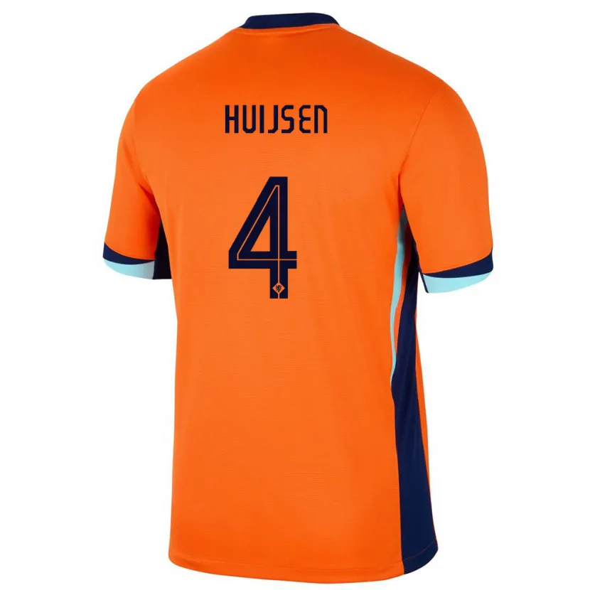 Danxen Mænd Holland Dean Huijsen #4 Orange Hjemmebane Spillertrøjer 24-26 Trøje T-Shirt