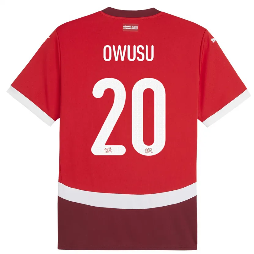 Danxen Mænd Schweiz Tyron Owusu #20 Rød Hjemmebane Spillertrøjer 24-26 Trøje T-Shirt
