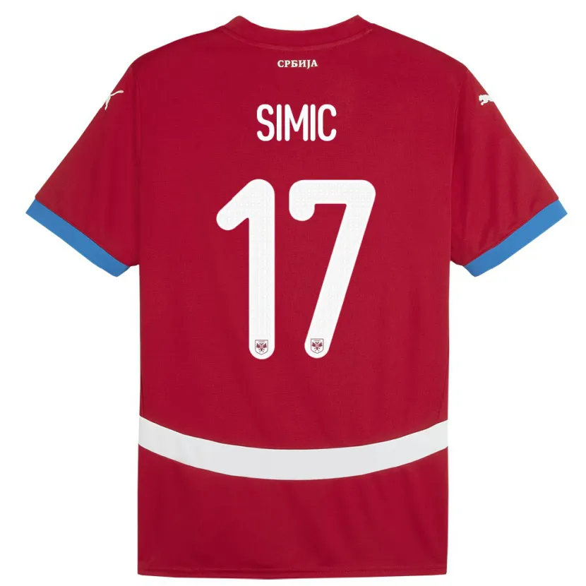 Danxen Mænd Serbien Jan Carlo Simic #17 Rød Hjemmebane Spillertrøjer 24-26 Trøje T-Shirt
