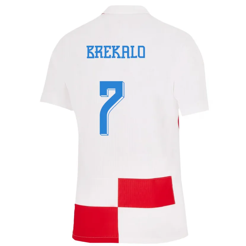 Danxen Mænd Kroatien Josip Brekalo #7 Hvid Rød Hjemmebane Spillertrøjer 24-26 Trøje T-Shirt
