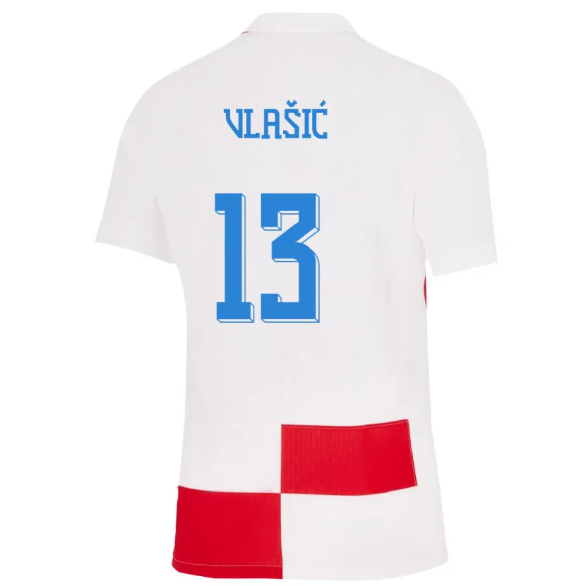 Danxen Mænd Kroatien Nikola Vlasic #13 Hvid Rød Hjemmebane Spillertrøjer 24-26 Trøje T-Shirt