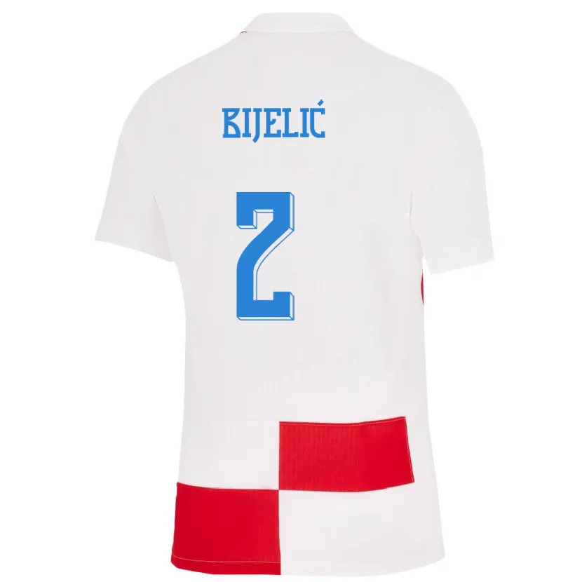 Danxen Mænd Kroatien Dario Bijelic #2 Hvid Rød Hjemmebane Spillertrøjer 24-26 Trøje T-Shirt