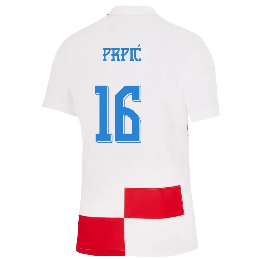Danxen Mænd Kroatien Dominik Prpic #16 Hvid Rød Hjemmebane Spillertrøjer 24-26 Trøje T-Shirt