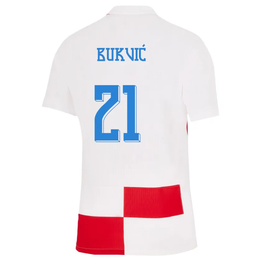 Danxen Mænd Kroatien Domagoj Bukvic #21 Hvid Rød Hjemmebane Spillertrøjer 24-26 Trøje T-Shirt