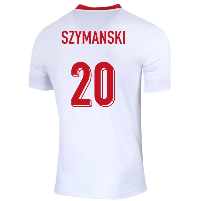 Danxen Mænd Polen Sebastian Szymanski #20 Hvid Hjemmebane Spillertrøjer 24-26 Trøje T-Shirt
